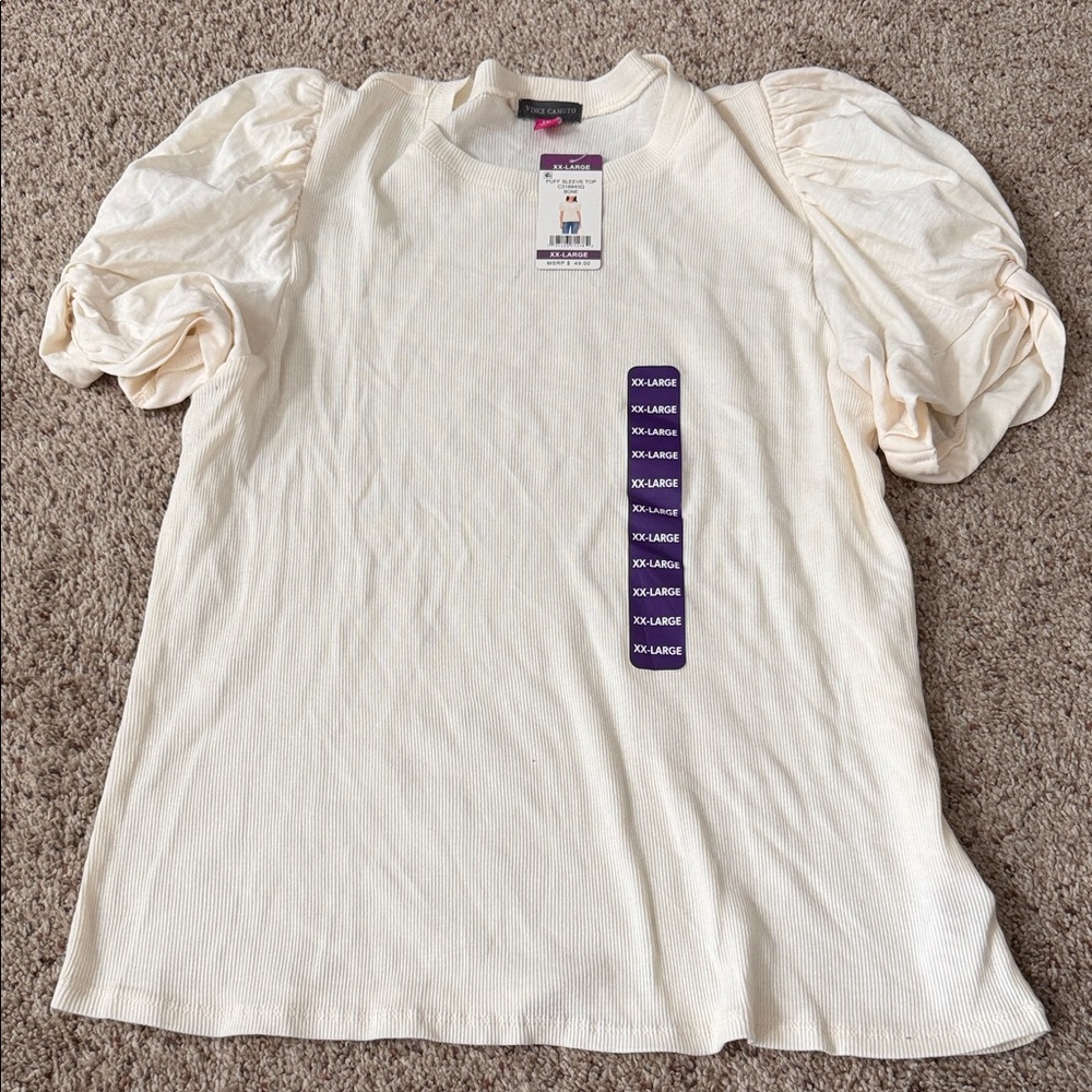 Vince Camuto Cream Puff Sleeve Tee 100% cotton size XXL